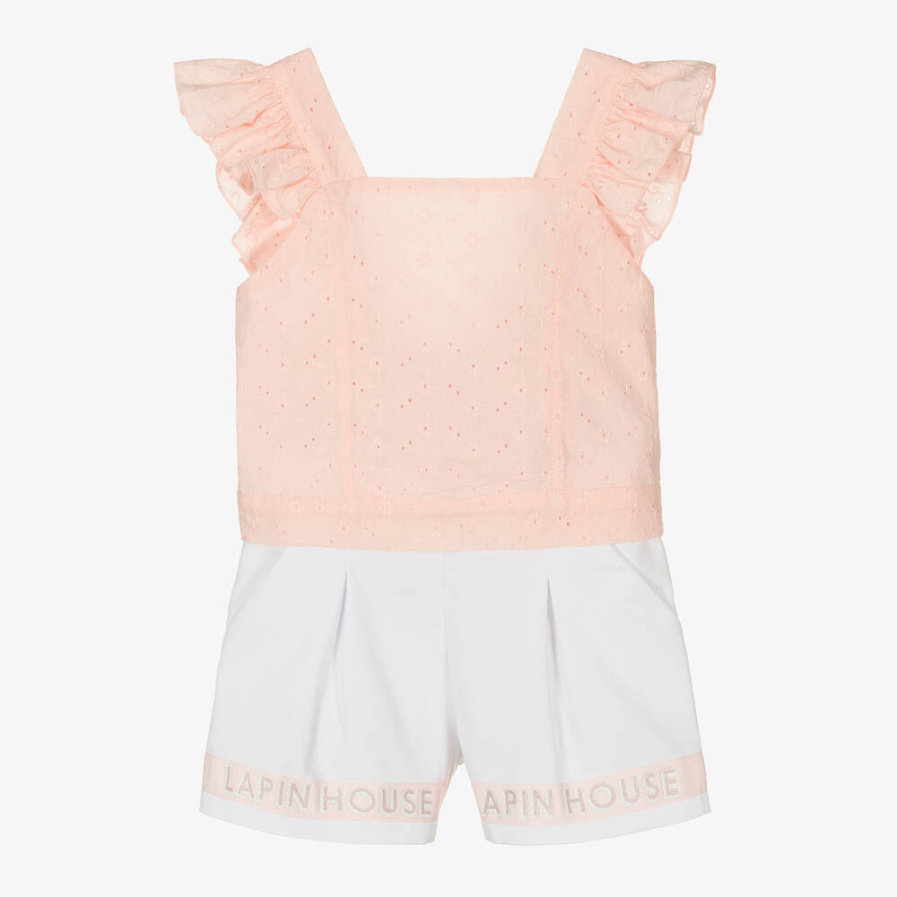 Lapin House - Ensemble short coton rose et blanc | Childrensalon