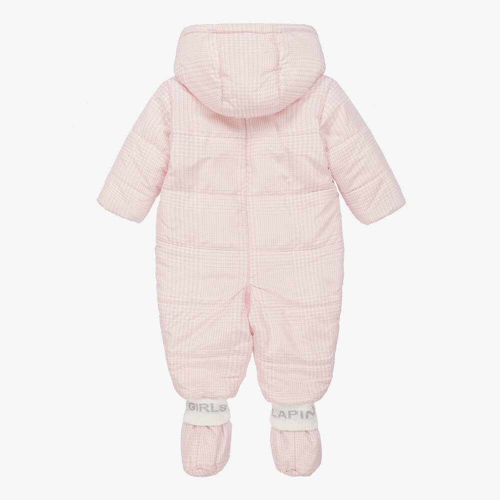 Lapin House-Girls Pink & White Dogstooth Snowsuit | Childrensalon Outlet