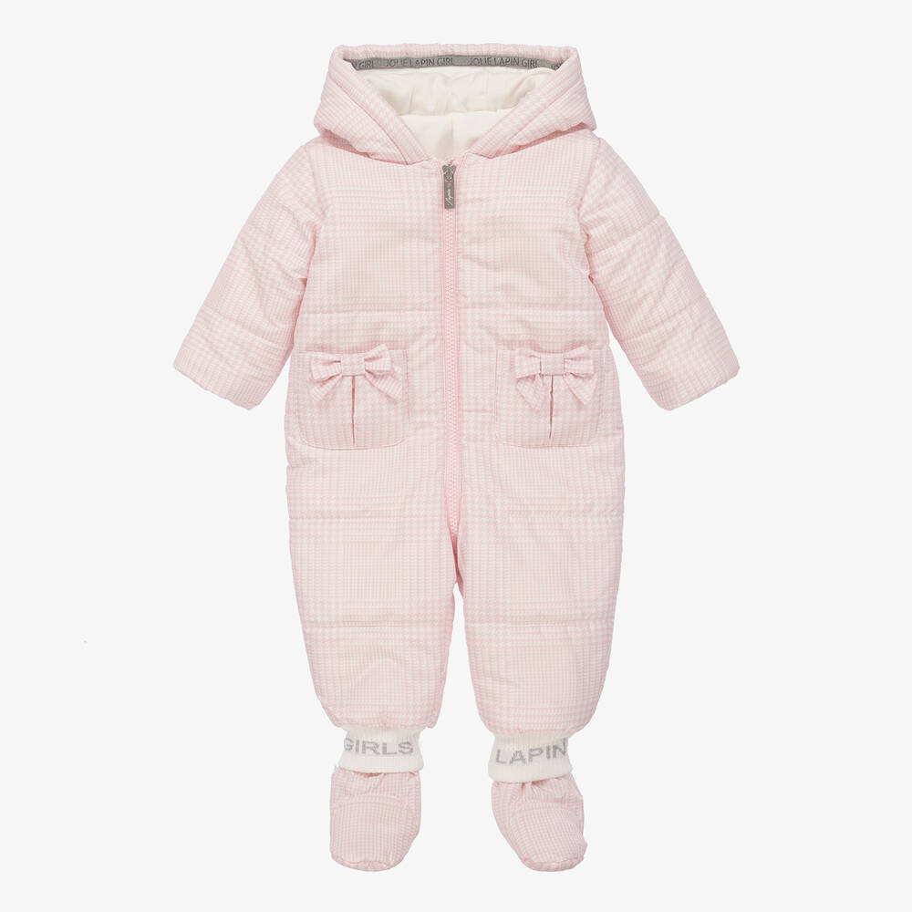 Lapin House - Girls Pink & White Dogstooth Snowsuit | Childrensalon