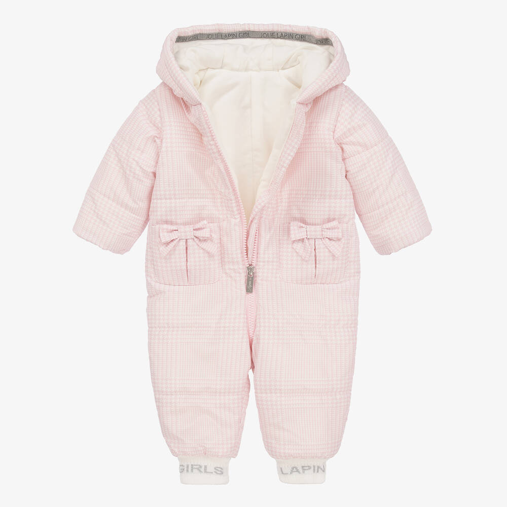 Lapin House-Girls Pink & White Dogstooth Snowsuit | Childrensalon Outlet