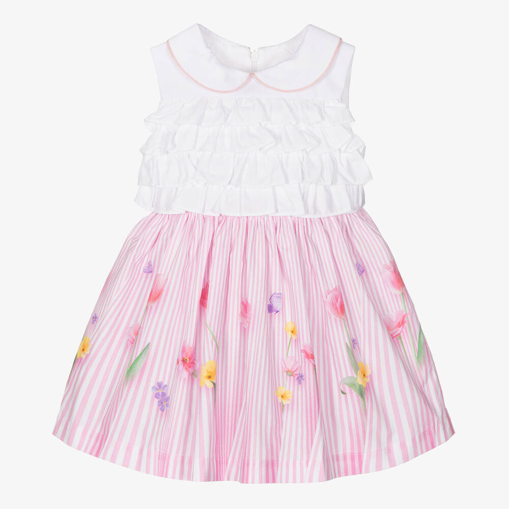 Lapin House-Girls Pink & White Floral Cotton Dress | Childrensalon Outlet