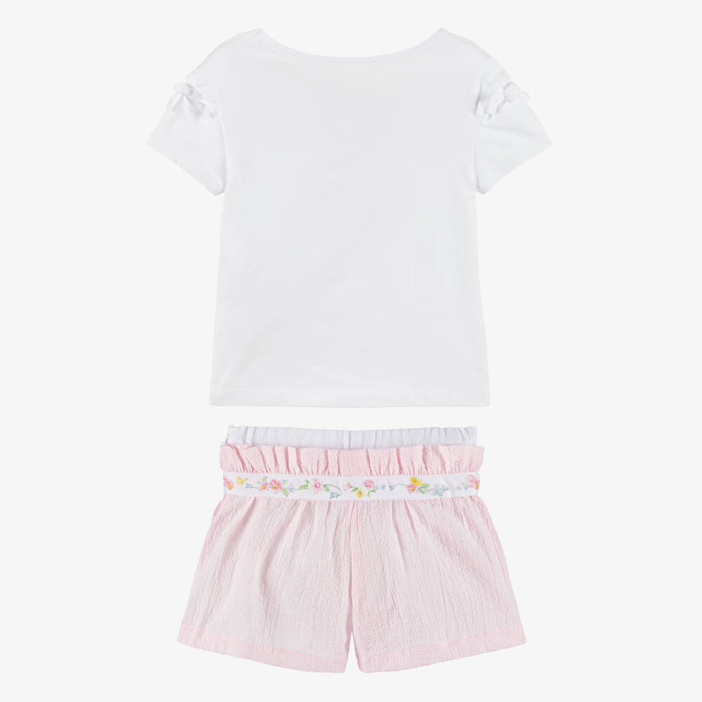 Lapin House-Футболка и шорты с цветочным узором розовые и белые для девочек | Childrensalon Outlet