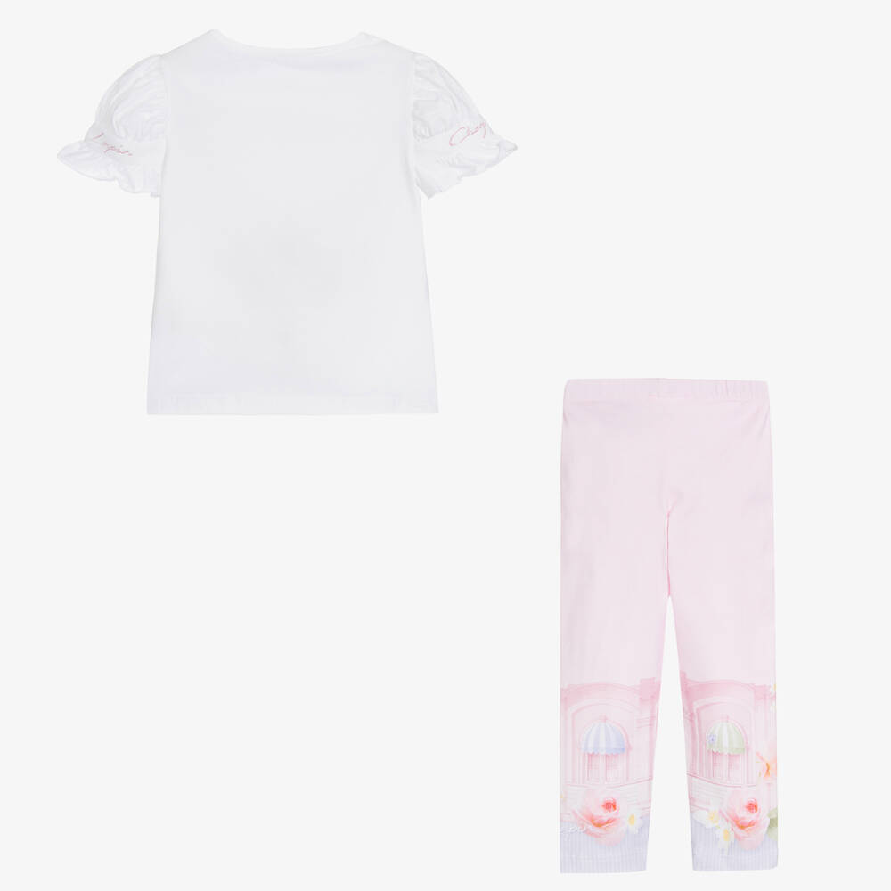 Lapin House-طقم ليغنغز قطن جيرسي لون زهري وأبيض للبنات | Childrensalon Outlet