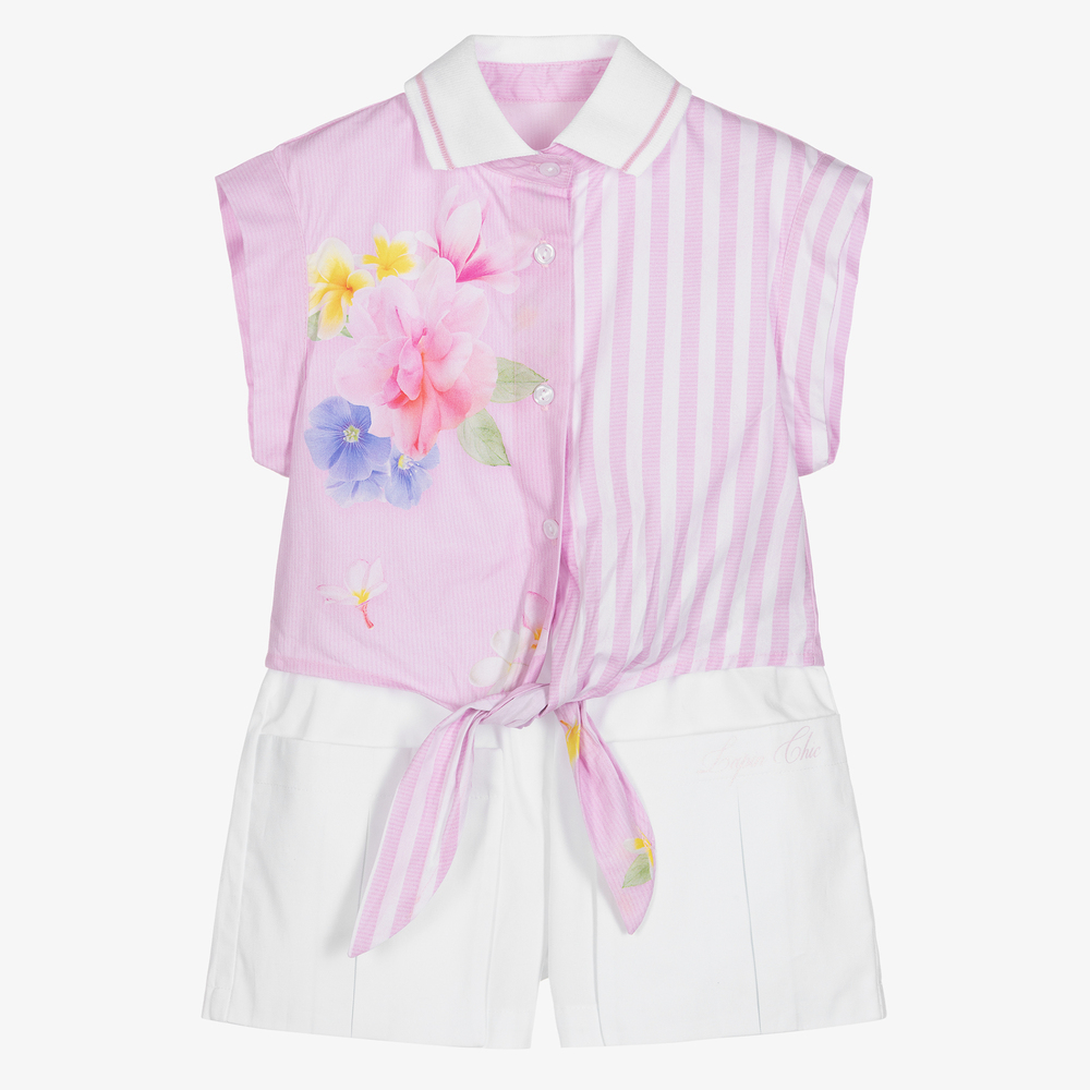 Lapin House - Розово-белый топ и белые шорты для девочек | Childrensalon