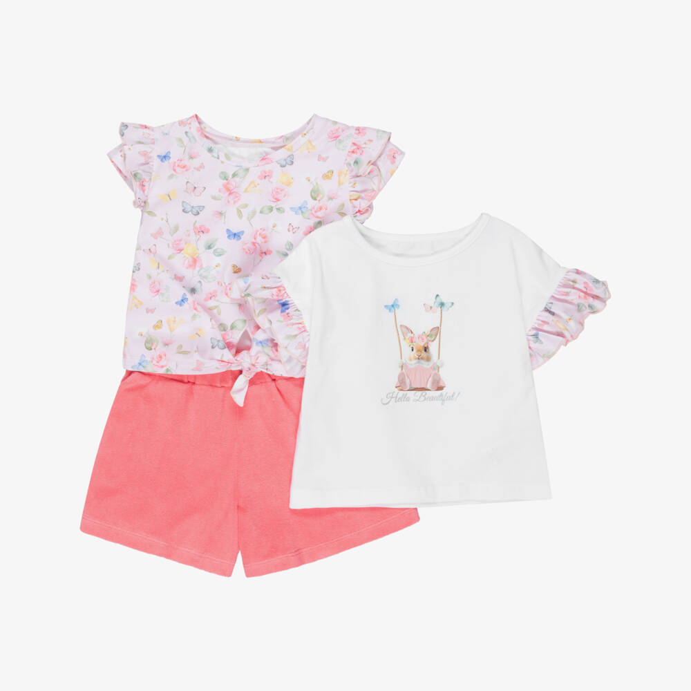 Lapin House-Girls Pink & White T-Shirts & Towelling Shorts Set | Childrensalon Outlet