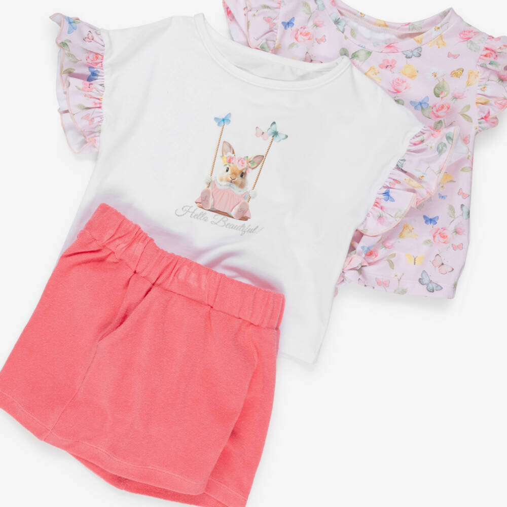 Lapin House-Girls Pink & White T-Shirts & Towelling Shorts Set | Childrensalon Outlet