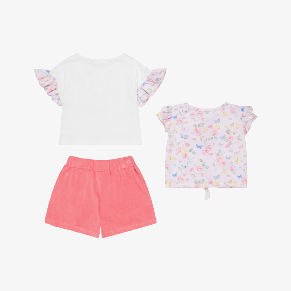 Lapin House-Girls Pink & White T-Shirts & Towelling Shorts Set | Childrensalon Outlet