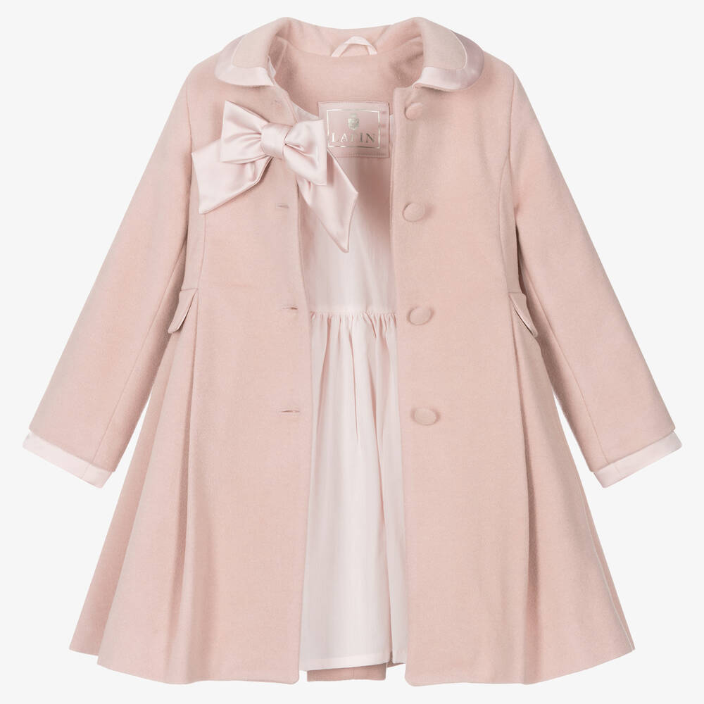 Lapin House-Girls Pink Wool & Satin Bow Coat | Childrensalon Outlet