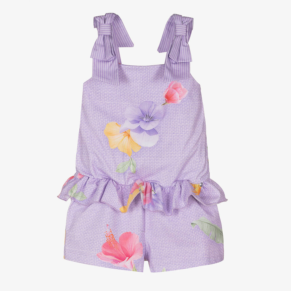 Lapin House - Girls Purple Floral Cotton Playsuit | Childrensalon