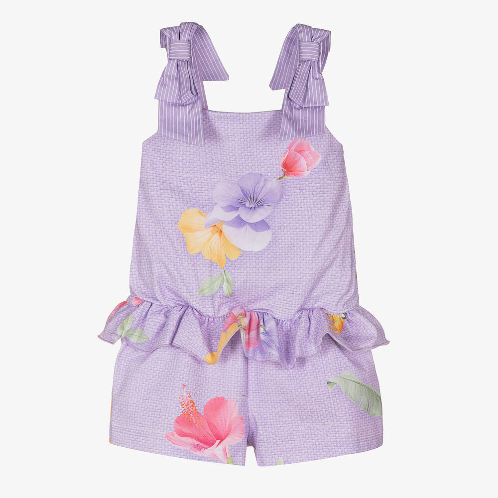 Lapin House - Violetter Blumen-Baumwoll-Playsuit | Childrensalon