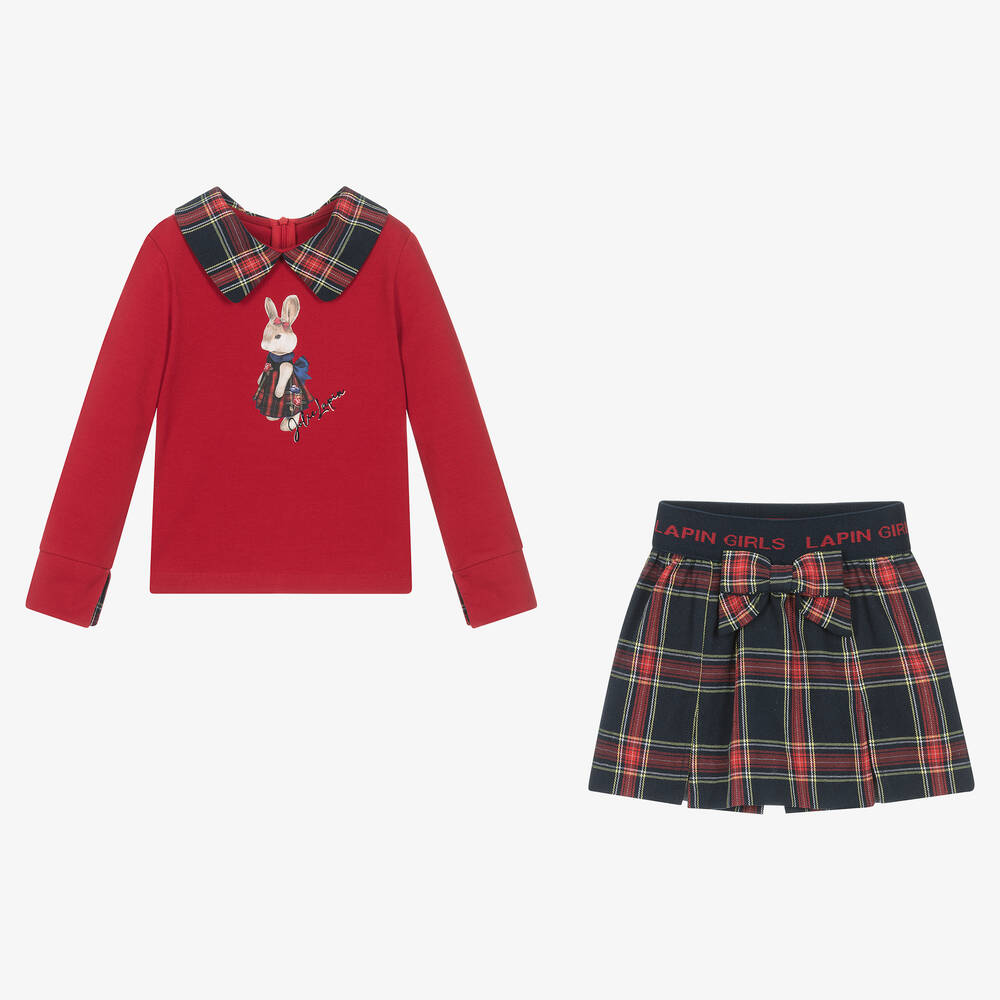 Lapin House-Girls Red & Blue Tartan Cotton Skort Set | Childrensalon Outlet