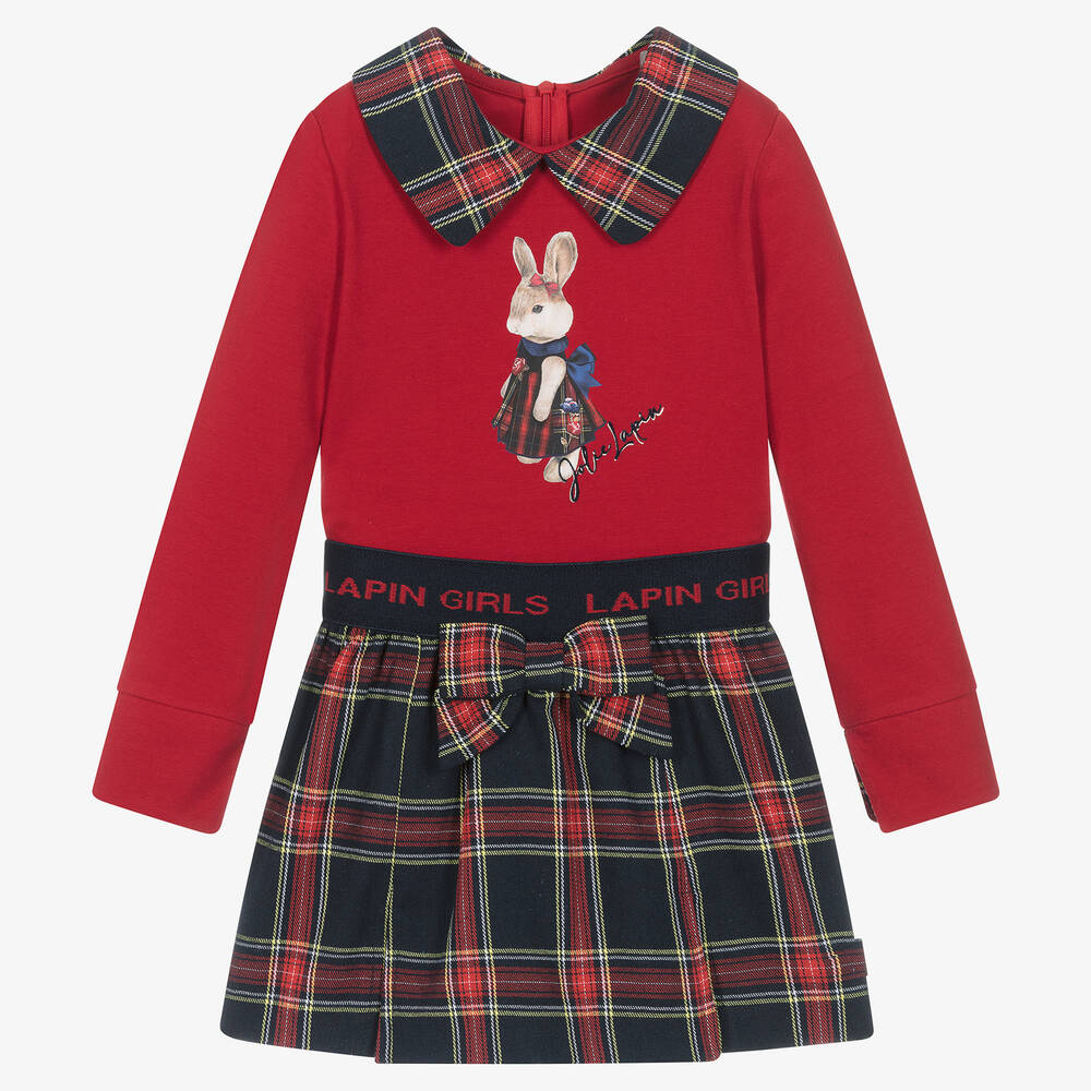 Lapin House - Girls Red & Blue Tartan Cotton Skort Set | Childrensalon