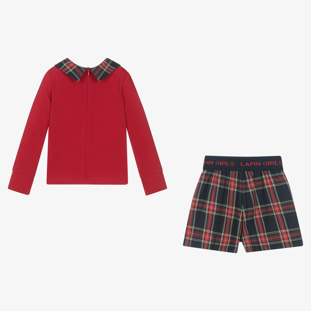 Lapin House-Girls Red & Blue Tartan Cotton Skort Set | Childrensalon Outlet