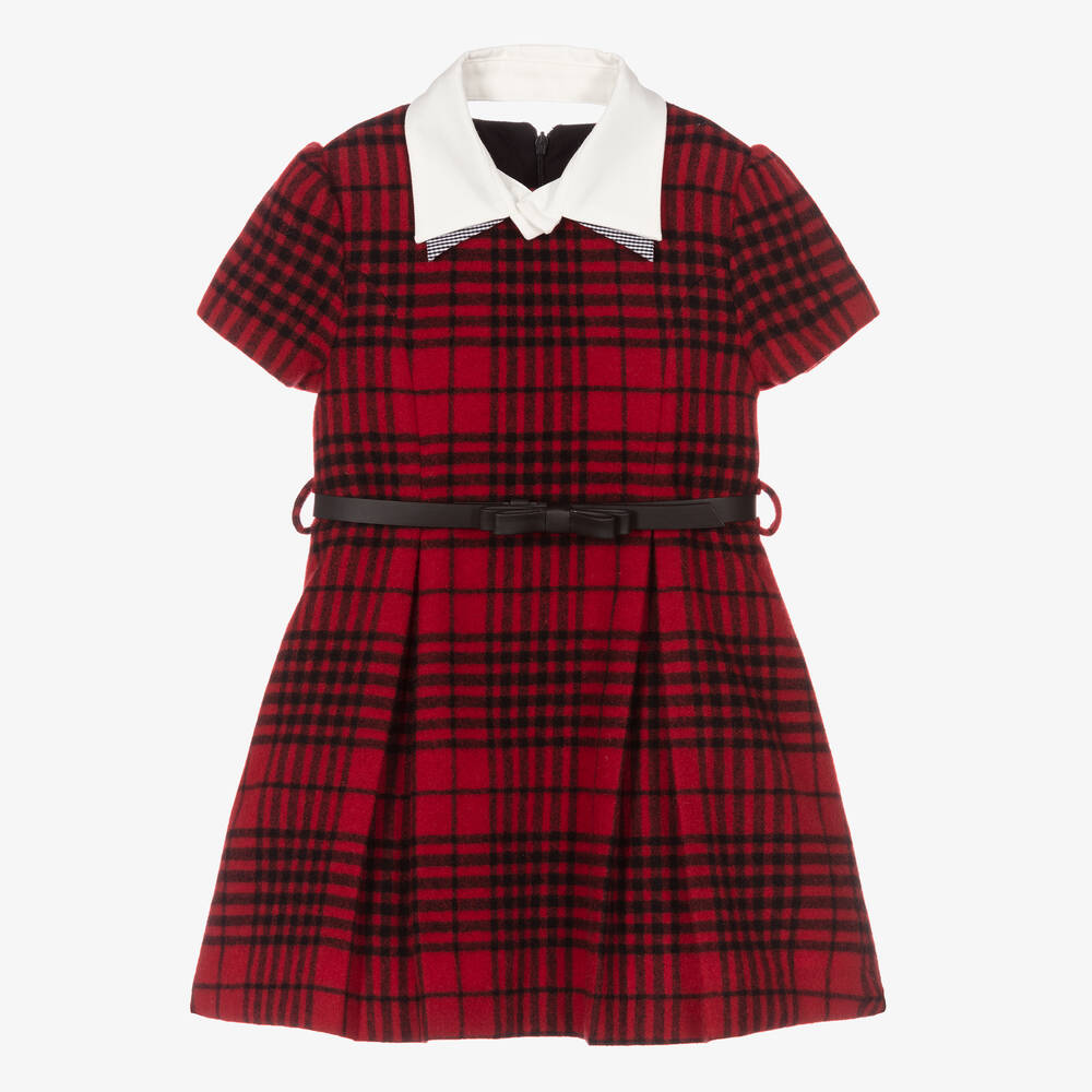 Lapin House - Красное шерстяное платье в клетку для девочек | Childrensalon