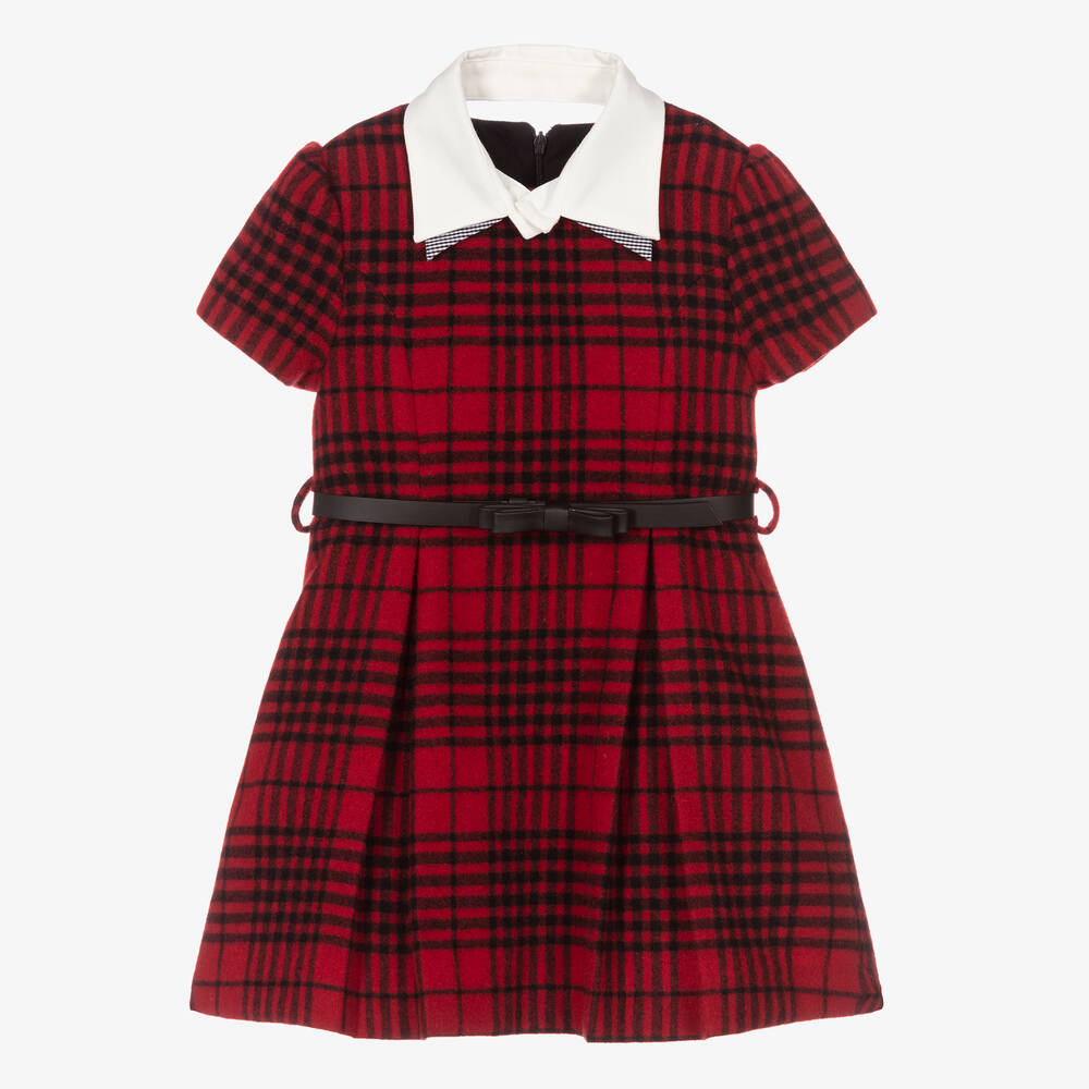 Lapin House-Красное шерстяное платье в клетку для девочек | Childrensalon Outlet