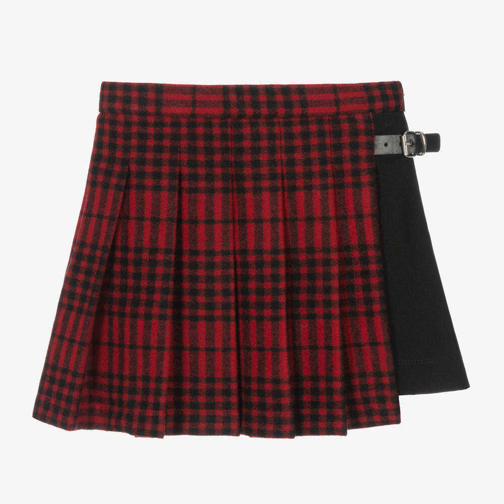Pleated red wool skirt best sale