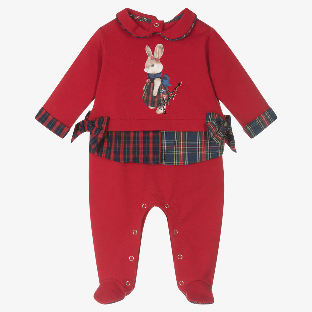 Lapin House - Girls Red Cotton Rabbit Babygrow | Childrensalon