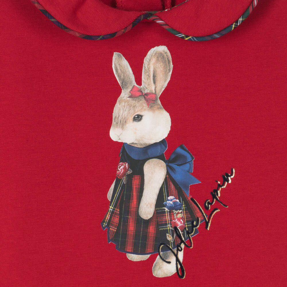 Lapin House-Girls Red Cotton Rabbit Babygrow | Childrensalon Outlet