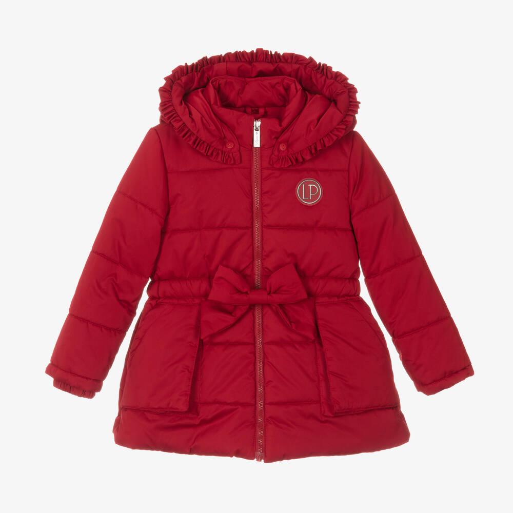 Lapin House - Girls Red Hooded Bow Puffer Coat | Childrensalon