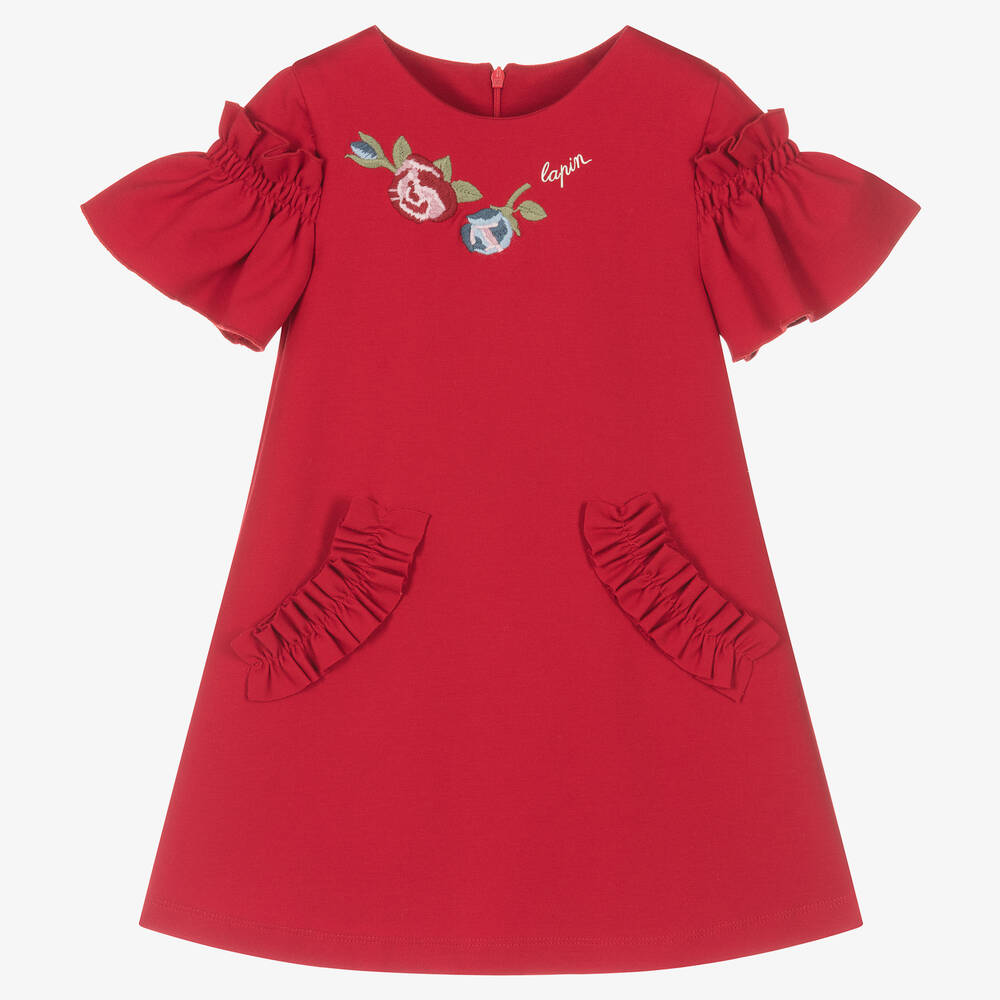 Lapin House - Красное трикотажное платье с рюшами | Childrensalon
