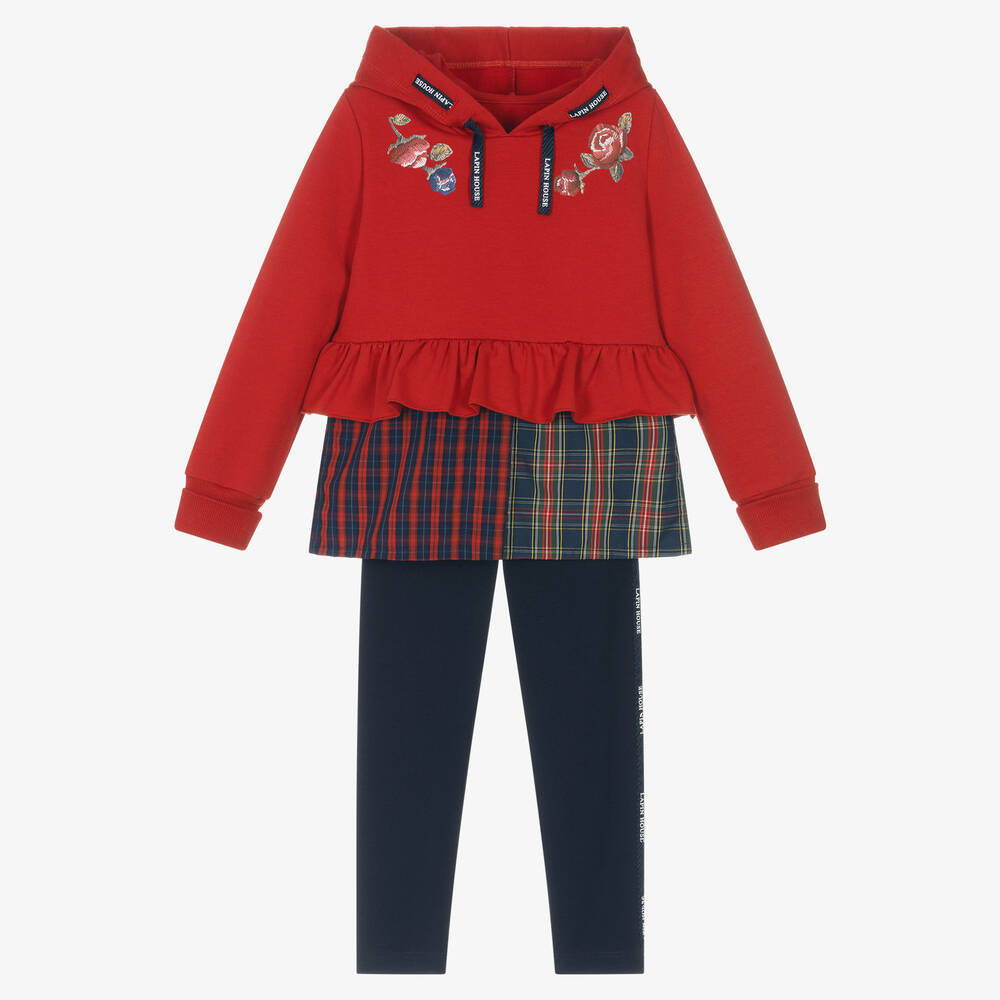 Lapin House - Girls Red & Navy Blue Check Leggings Set | Childrensalon