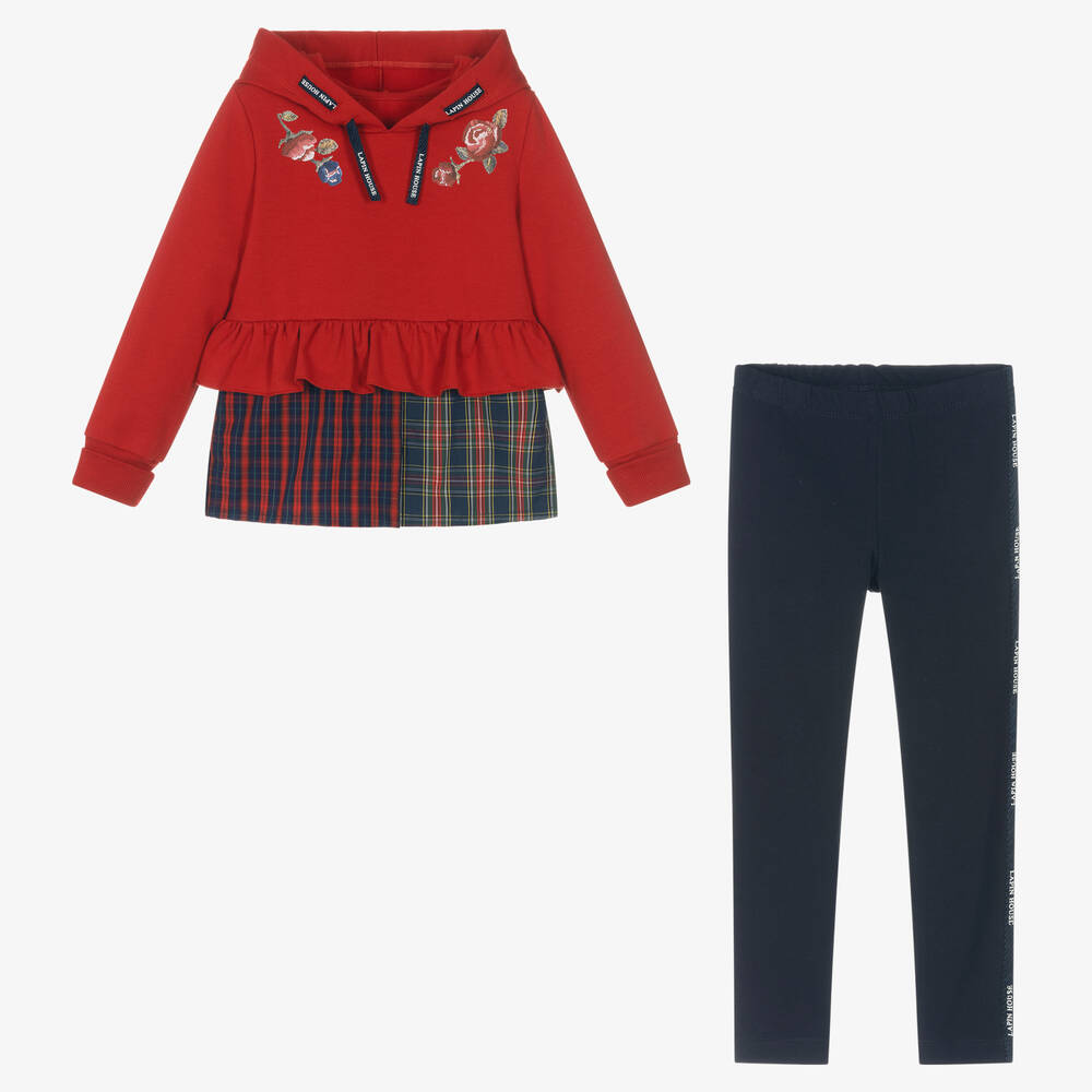 Lapin House-Girls Red & Navy Blue Check Leggings Set | Childrensalon Outlet