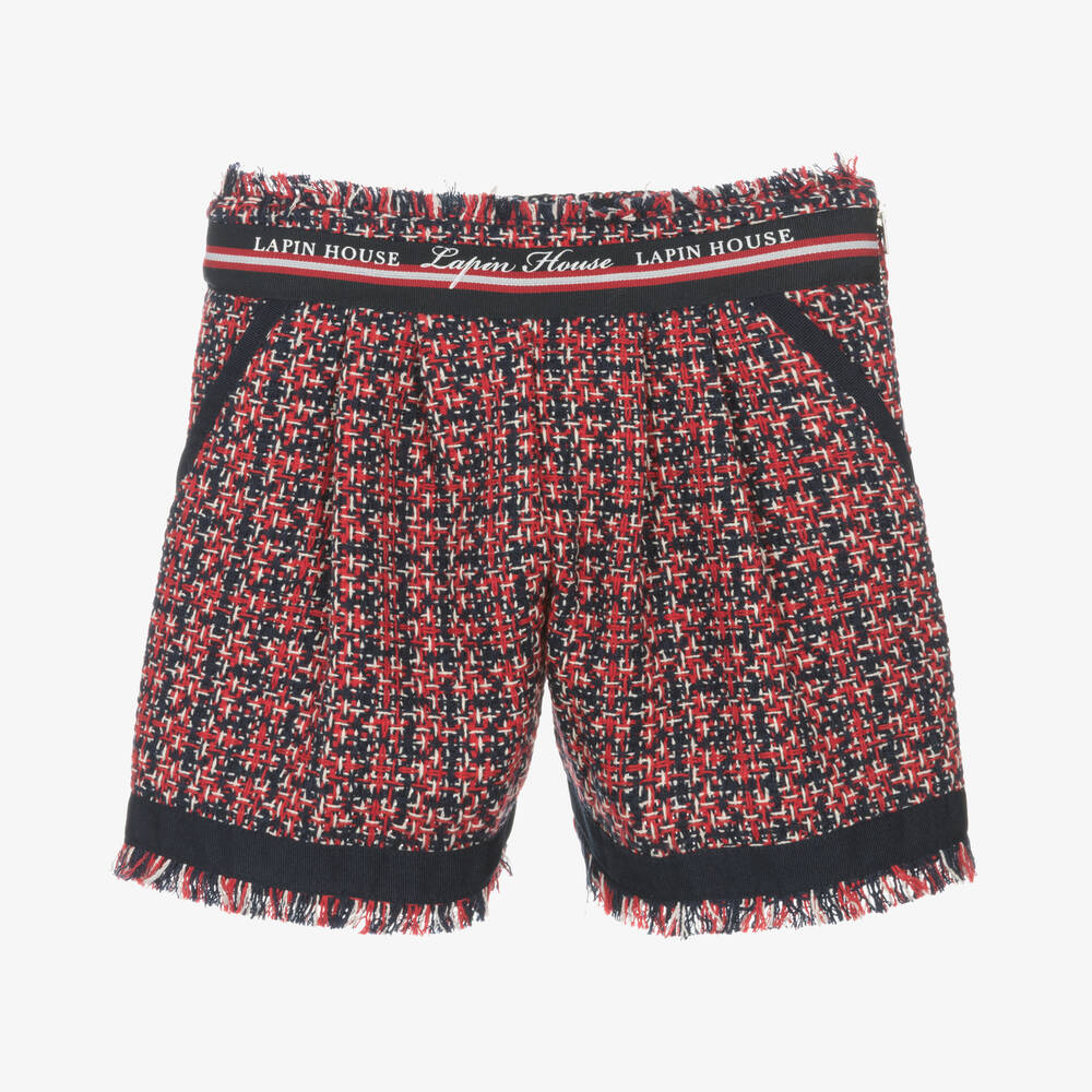 Lapin House - Girls Red & Navy Blue Cotton Tweed Shorts | Childrensalon