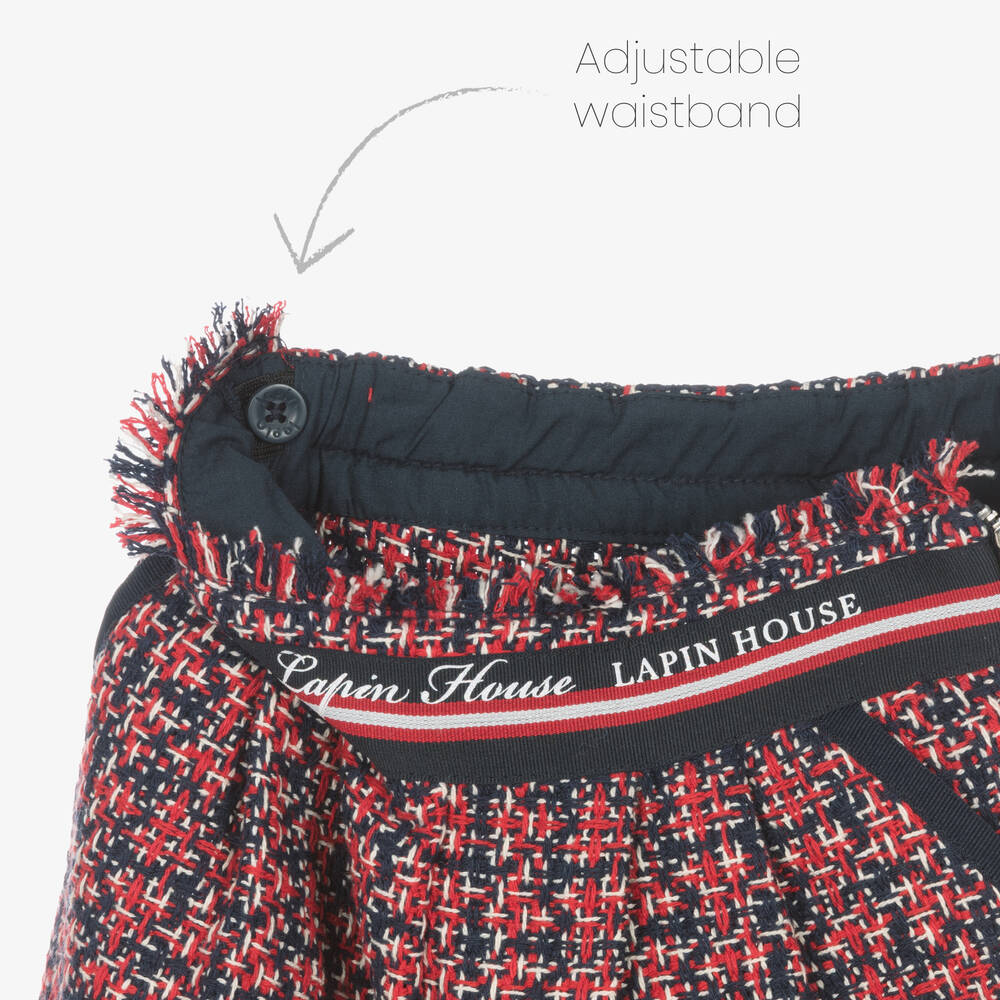 Lapin House-شورت قطن تويد لون أحمر وكحلي للبنات | Childrensalon Outlet