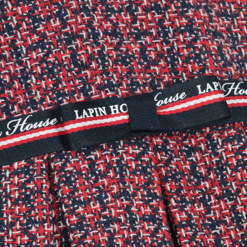 Lapin House-فستان قطن تويد لون كحلي وأحمر | Childrensalon Outlet