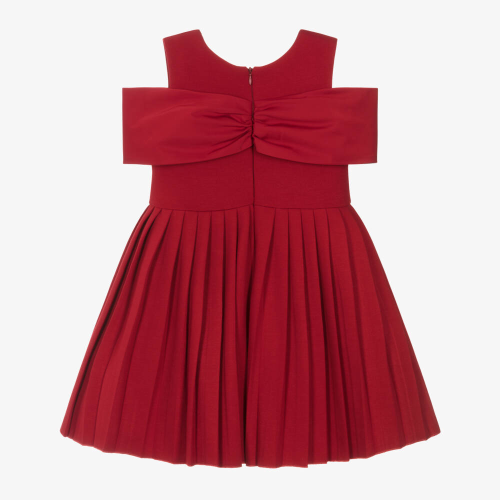 Lapin House-Girls Red Pleated Jersey Dress with Satin Bow | Childrensalon Outlet