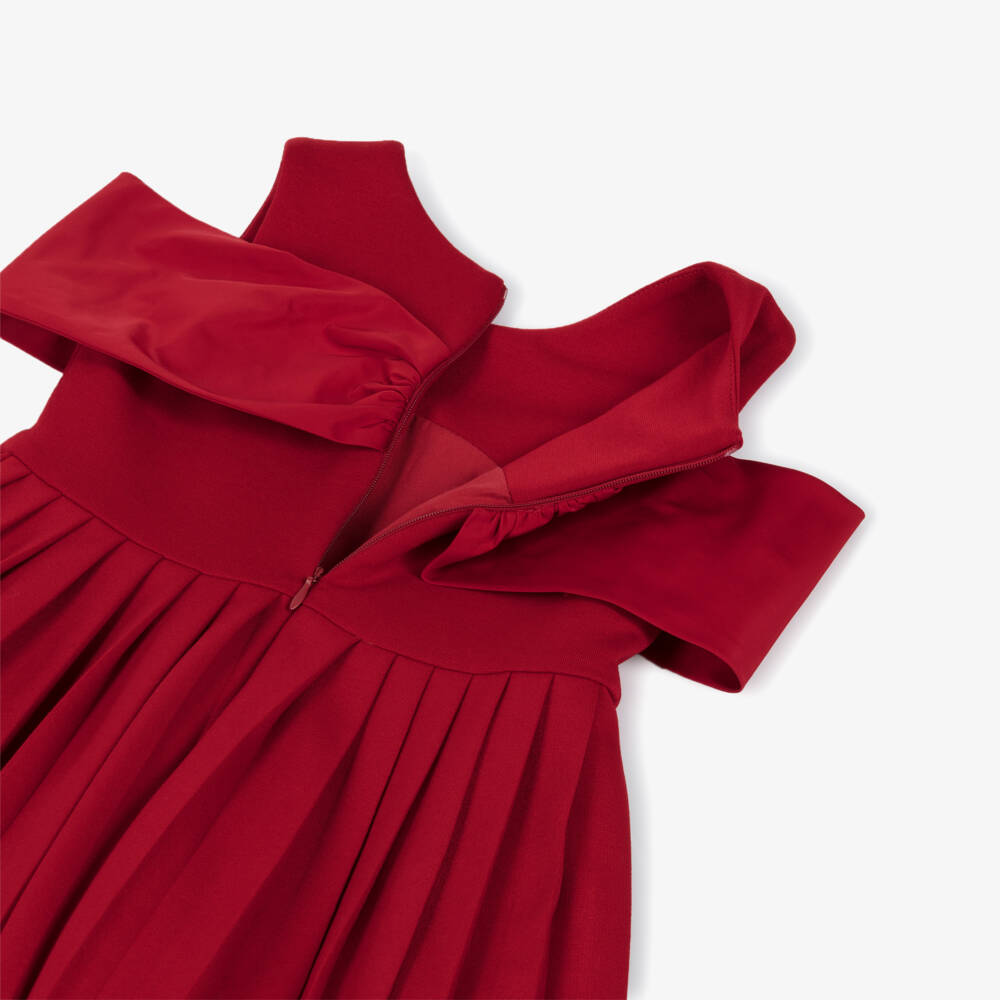 Lapin House-Girls Red Pleated Jersey Dress with Satin Bow | Childrensalon Outlet