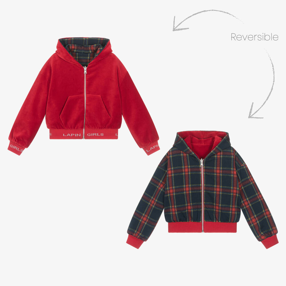 Lapin House-بدلة رياضية بوجهين قطن قطيفة لون أحمر للبنات | Childrensalon Outlet