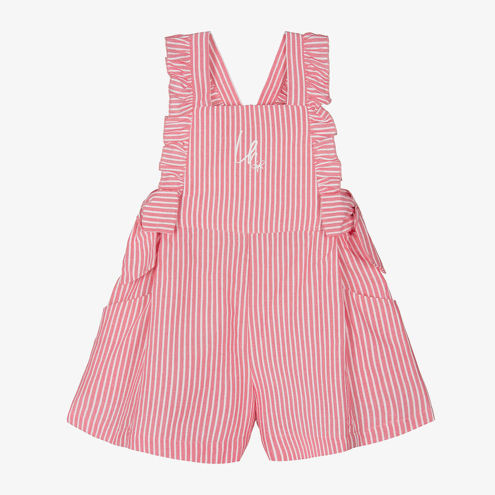 Lapin House - Girls Red Stripe Cotton Playsuit | Childrensalon
