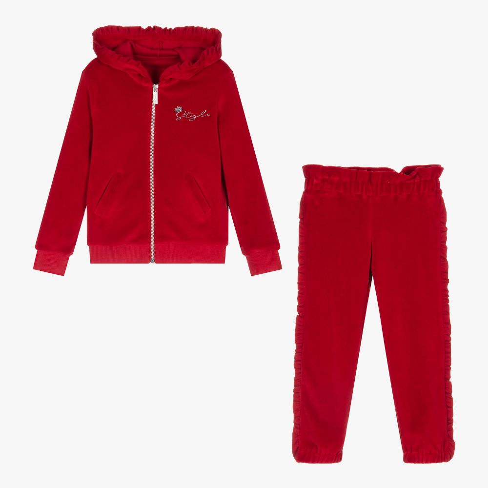 Lapin House - Girls Red Velour Tracksuit | Childrensalon Outlet