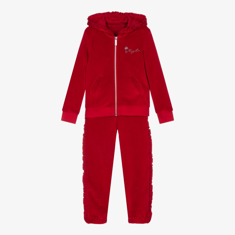 Lapin House - Girls Red Velour Tracksuit | Childrensalon