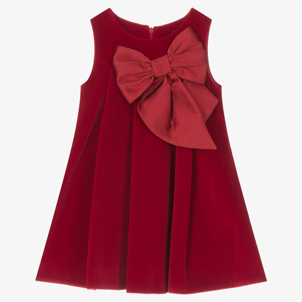 Lapin House - Girls Red Velvet Bow Dress | Childrensalon