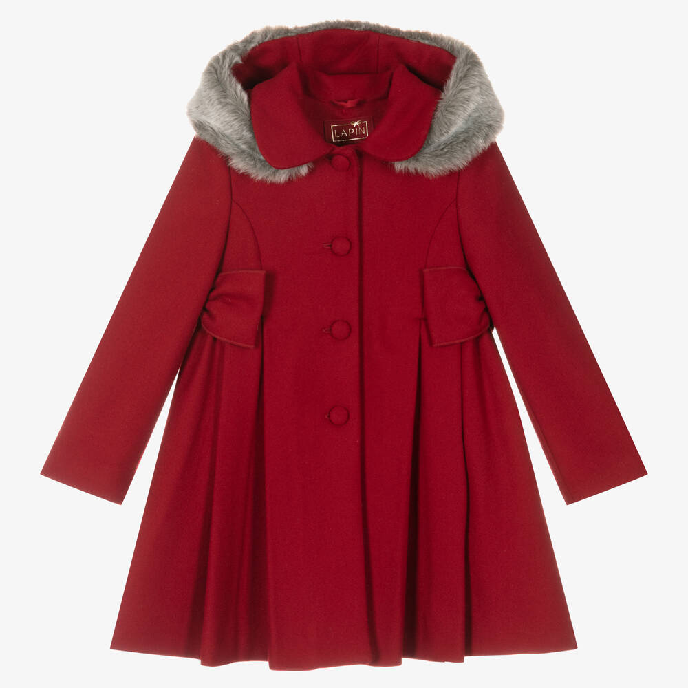Lapin House - Girls Red Wool & Cashmere Coat | Childrensalon