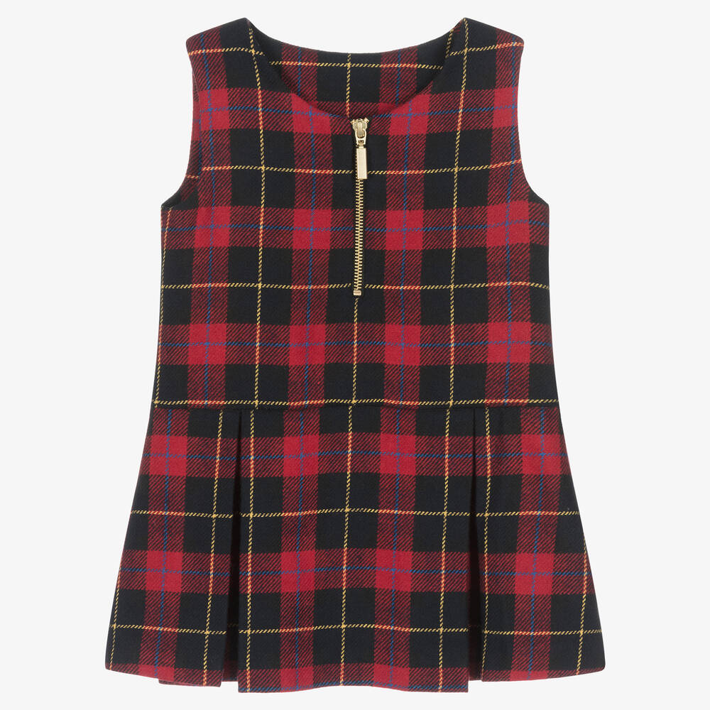 Lapin House - Robe chasuble tartan rouge en laine | Childrensalon