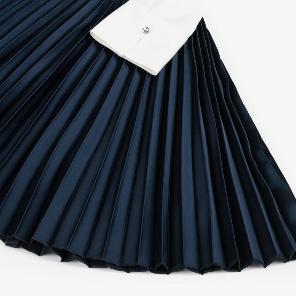 Lapin House-طقم فستان بكسرات ساتان لون أزرق | Childrensalon Outlet