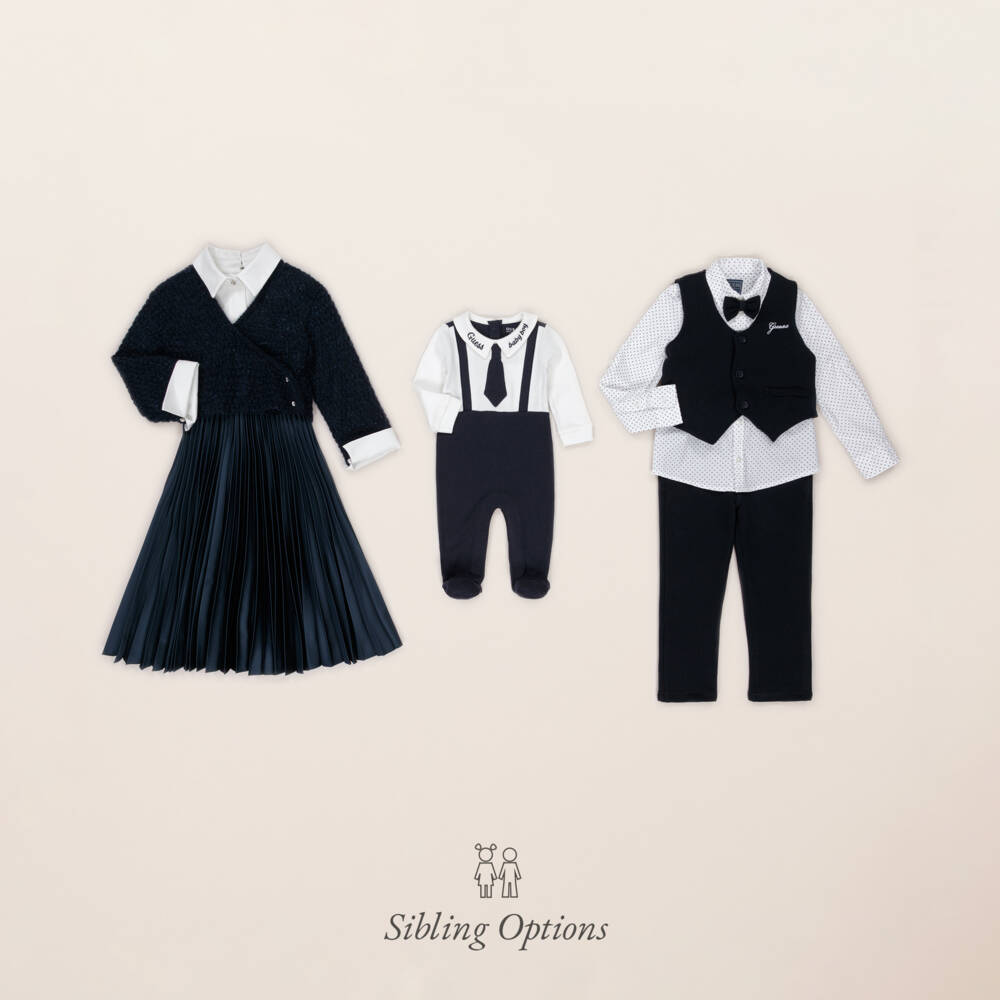 Lapin House-طقم فستان بكسرات ساتان لون أزرق | Childrensalon Outlet