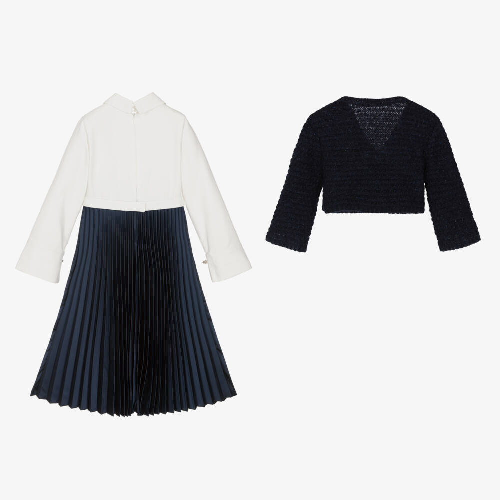 Lapin House-طقم فستان بكسرات ساتان لون أزرق | Childrensalon Outlet