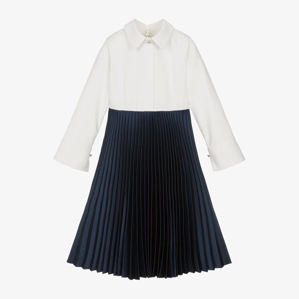 Lapin House-طقم فستان بكسرات ساتان لون أزرق | Childrensalon Outlet