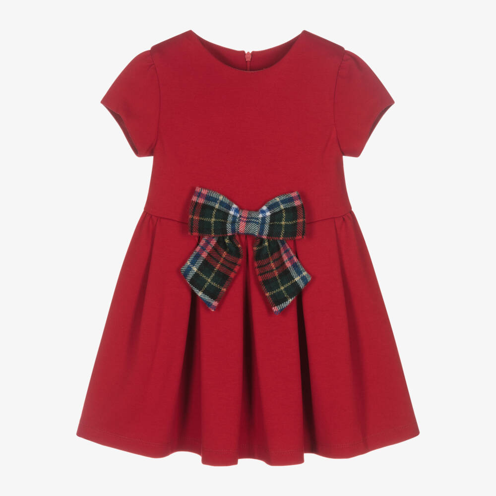 Lapin House-فستان بفيونكة تارتان ميلانو جيرسي لون أحمر | Childrensalon Outlet