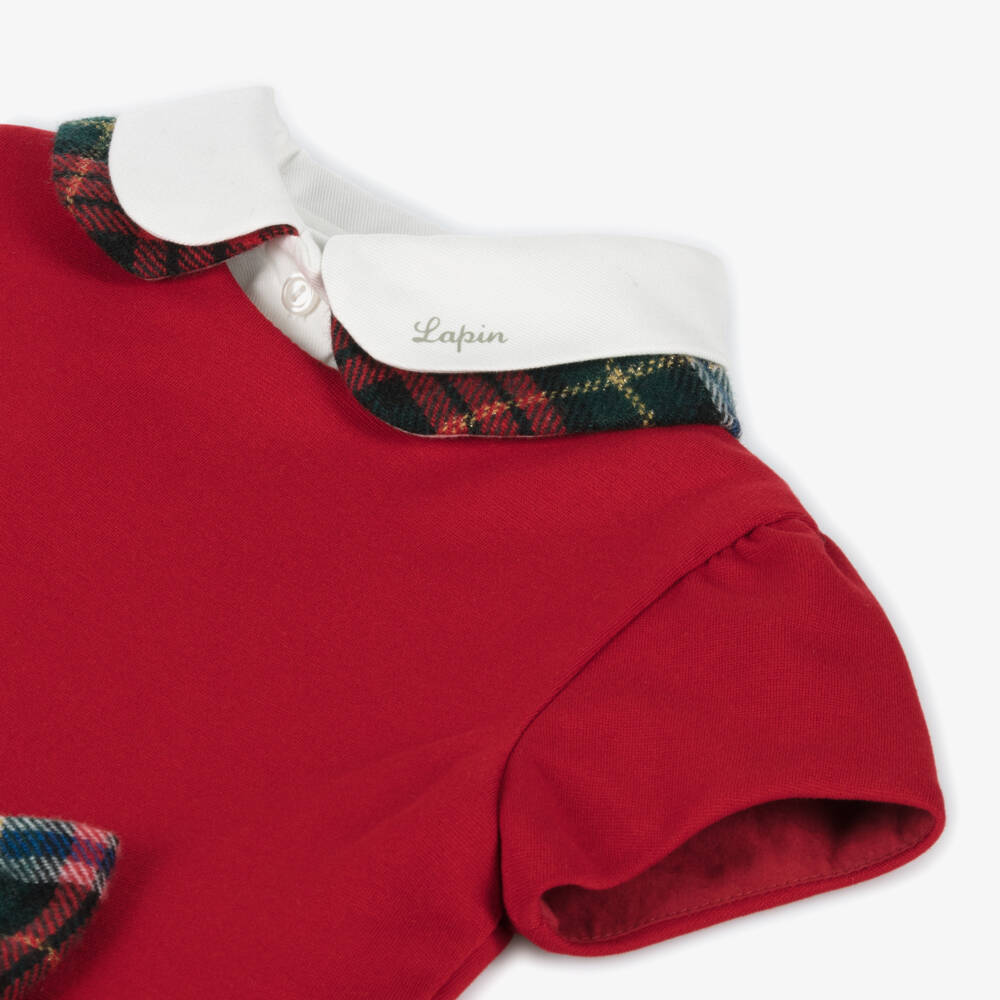 Lapin House-فستان بفيونكة تارتان ميلانو جيرسي لون أحمر | Childrensalon Outlet