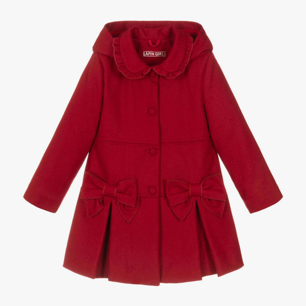 Lapin House-معطف صوف بفيونكة لون أحمر للبنات | Childrensalon Outlet
