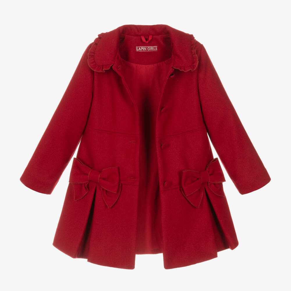 Lapin House-Girls Scarlet Wool Bow Coat | Childrensalon Outlet