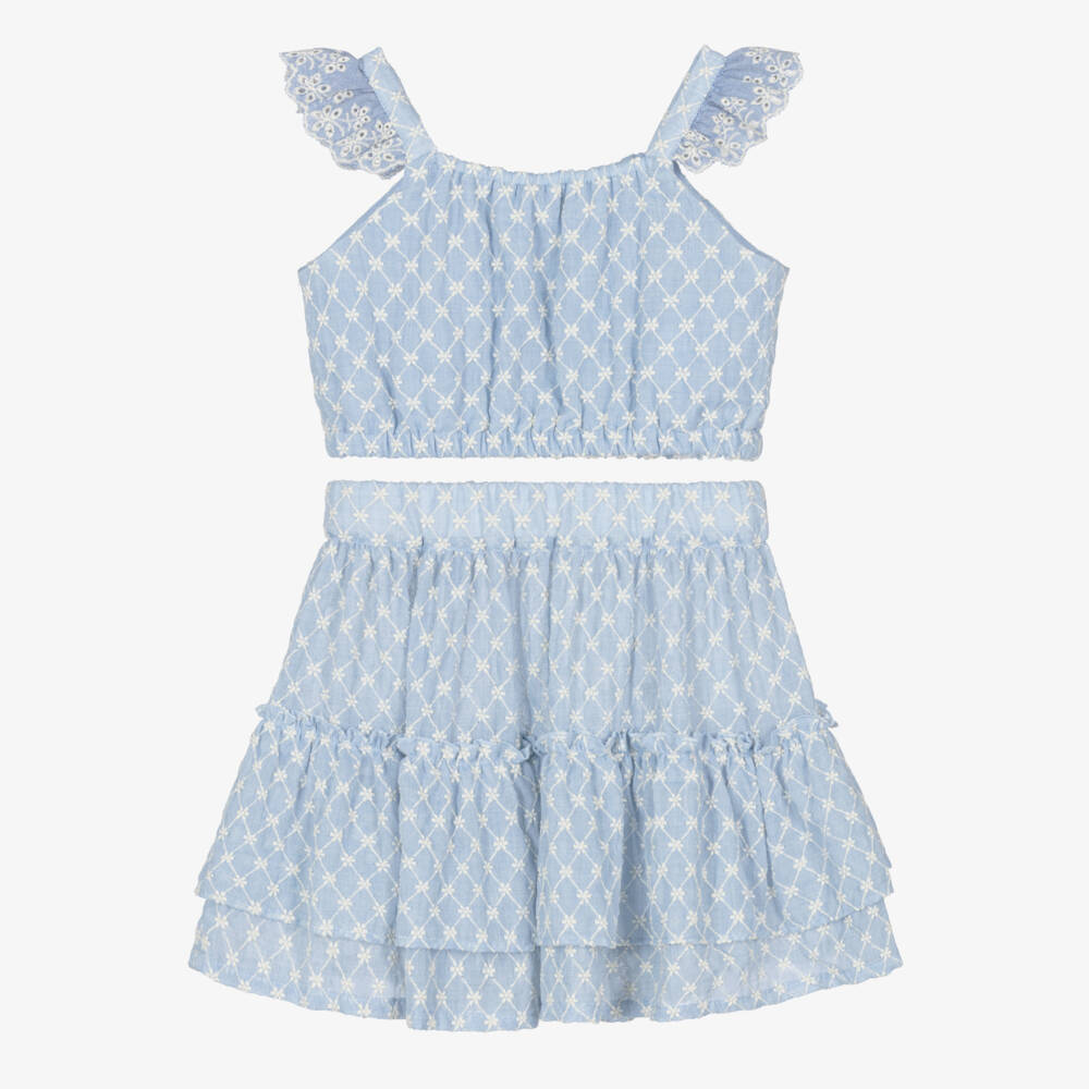 Lapin House-Girls Sky Blue Floral Skirt Ensemble | Childrensalon Outlet