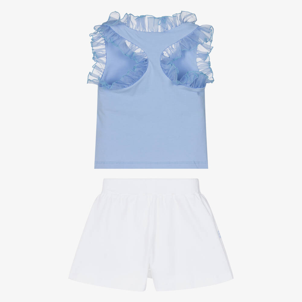 Lapin House-طقم تنورة شورت قطنية للبنات بلون السماء مع لمسات حريرية | Childrensalon Outlet