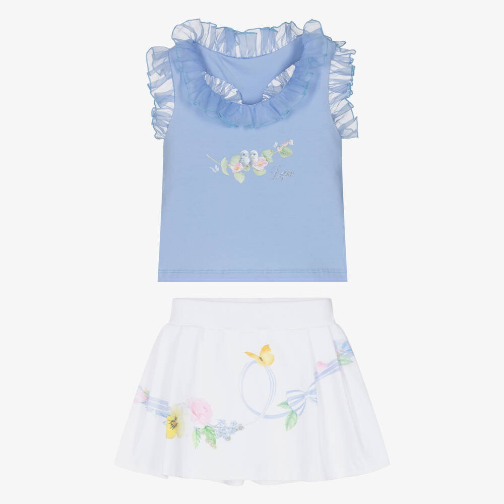 Lapin House-طقم تنورة شورت قطنية للبنات بلون السماء مع لمسات حريرية | Childrensalon Outlet