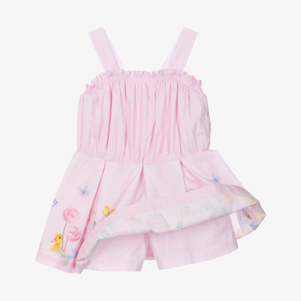 Lapin House-Girls Soft Pink Vertical Stripe Romper | Childrensalon Outlet